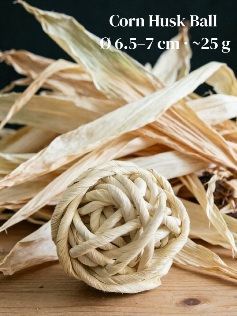 Handwoven corn husk chew ball, 6.5-7cm diameter, 25g