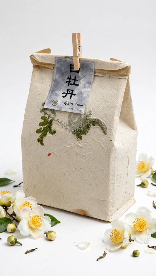 Baimudan White Peony 114g handmade paper bag